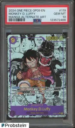 2024 One Piece OP09 En Manga Alternate Art #119 Monkey D. Luffy PSA 10 GEM MINT - Image 1