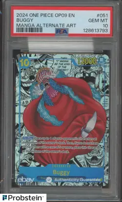 2024 One Piece OP09 En Manga Alternate Art #051 Buggy PSA 10 GEM MINT - Image 1