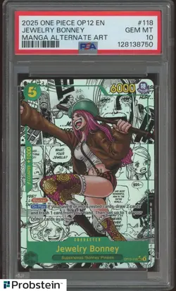2025 One Piece OP12 En Manga Alternate Art #118 Jewelry Bonney PSA 10 GEM MINT - Image 1