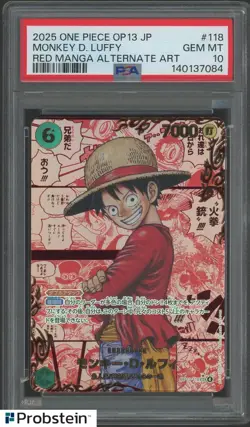 One Piece TCG Luffy Red Manga Japanese OP13 PSA 10 - Image 1