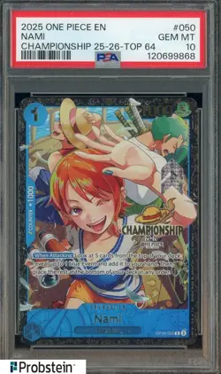 TCG 2025 One Piece EN Championship 25-26 Top 64 #050 Nami PSA 10 GEM MINT - Image 1