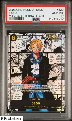2025 One Piece EN OP13 Manga Alternate Art #120 Sabo PSA 10 GEM MINT - Image 1