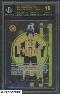2025 BVB X ONE PIECE MATCH DAY PROMOS #003 MONKEY D. LUFFY BGS 10 BLACK LABEL - Image 1