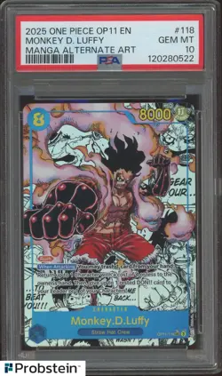 2025 One Piece OP11 En Manga Alterntate Art #118 Monkey D. Luffy PSA 10 GEM MINT - Image 1