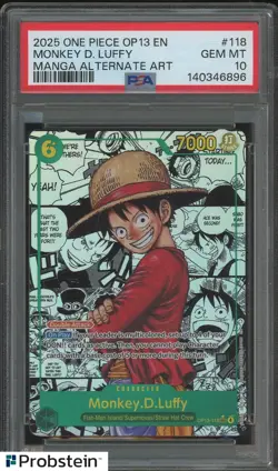 2025 One Piece OP-13 EN Manga Alternate Art #118 Monkey D. Luffy PSA 10 GEM MINT - Image 1