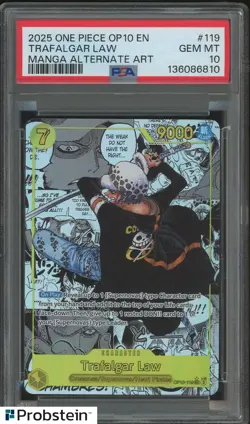 2025 One Piece OP10 EN Manga Alternate Art #119 Trafalgar Law PSA 10 GEM MINT - Image 1