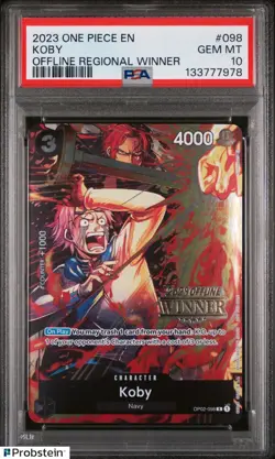 2023 One Piece EN Offline Regional Winner #098 Koby PSA 10 GEM MINT - Image 1