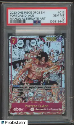 2023 One Piece OP02 En Manga Alternate Art #013 Portgas D. Ace PSA 10 GEM MINT - Image 1