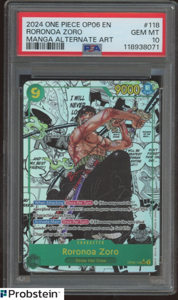 2024 One Piece OP06 En Manga Alternate Art #118 Roronoa Zoro PSA 10 GEM MINT - Image 1