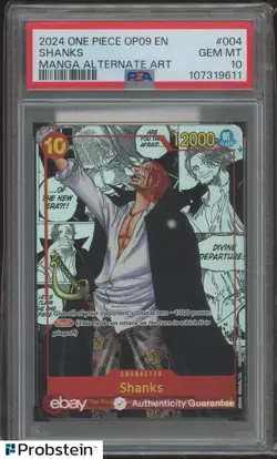 2024 One Piece OP09 En Manga Alternate Art #004 Shanks PSA 10 GEM MINT - Image 1