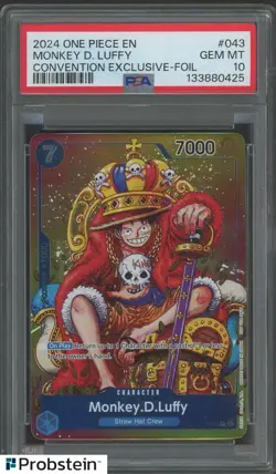 2024 One Piece En Convention Exclusive Foil #043 Monkey D. Luffy PSA 10 GEM MINT - Image 1