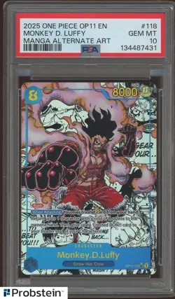 2025 One Piece OP11 EN Manga Alternate Art #118 Monkey D. Luffy PSA 10 GEM MINT - Image 1