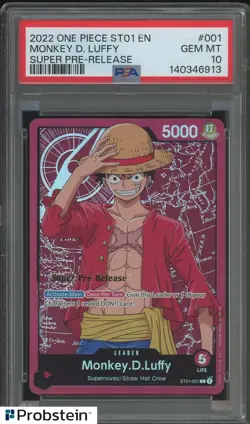 2022 One Piece ST01 Super Pre-Release #001 Monkey D. Luffy PSA 10 GEM MINT - Image 1