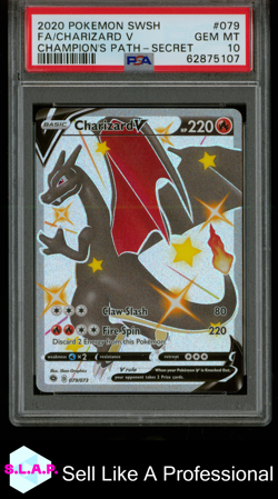 FA/CHARIZARD V POKEMON SWSH CHAMPION'S PATH SECRET 2020 079 PSA 10 - Image 1