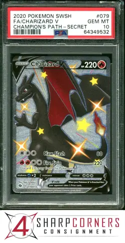 2020 POKEMON SWSH CHAMPION'S PATH SECRET #079 FA/ CHARIZARD V PSA 10 - Image 1