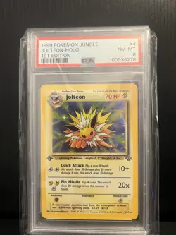 1999 Pokemon Jungle 1st Edition Jolteon #4 English Holo Rare 4/64 PSA 8 Vintage - Image 1