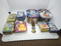 Pokemon Tin with Coin Random Common/ Uncommon Cards/ Holos Lot - Image 1
