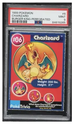 1999 Burger King Pokemon Charizard Perforated card #6 PSA 9 MINT - Image 1