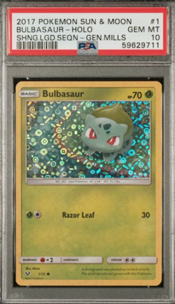 LOW POP Graded PSA 10 Bulbasaur 1/73 General Mills 2017 Sequin Holo Pokemon Card - Image 1