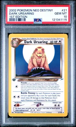 2002 Pokemon Neo Destiny #21 Dark Ursaring 1st Edition PSA 10 GEM MINT - Image 1