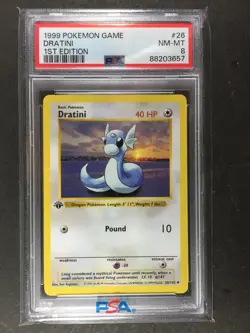 1999 Pokemon Game Base Set 1st Edition #26 DRATINI PSA 8 Shadowless - Image 1