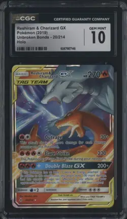 Rashiram & Charizard GX 2019 Pokemon Unbroken Bonds 20/214 CGC 10 GEM MINT - Image 1