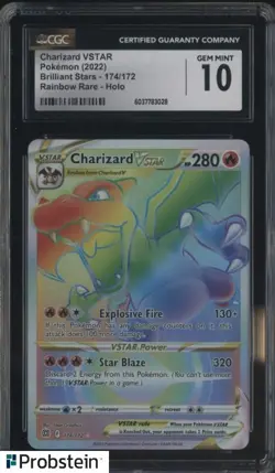 2022 Pokemon Brilliant Stars #174/172 Charizard Vstar Rainbow Rare CGC 10 - Image 1
