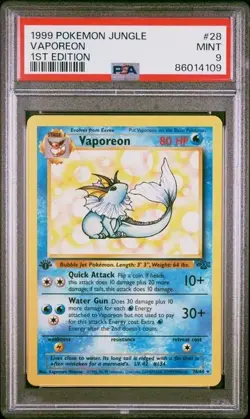 Pokemon 1st Edition Vaporeon 28/64 Jungle Non-Holo Rare PSA 9! MINT! - Image 1