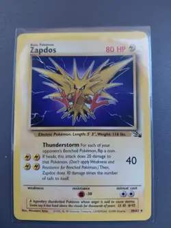 Zapdos 30/62 Non Holo Rare Unlimited Fossil WoTC 1999 TCG Pokemon Card - LP - Image 1