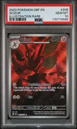 2023 POKEMON OBF EN-OBSIDIAN FLAMES ILLUSTRATION RARE #205 SCIZOR PSA 10 - Image 1