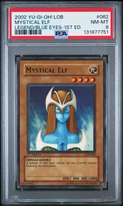 2002 Yu-Gi-Oh! Mystical Elf Legend of Blue Eyes LOB 1st Edition Super Rare PSA 8 - Image 1