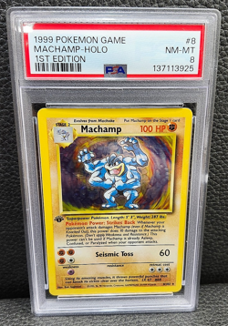 1999 Pokemon Game TCG 8/102 #8 MACHAMP 1st EDITION Holo Rare MINT PSA 8 - Image 1
