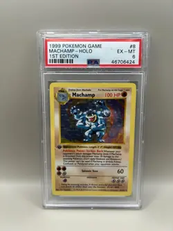 1999 Pokemon Game #8 Machamp Holo 1st Edition SHADOWLESS PSA 6 EX-MT - Image 1