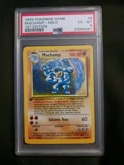 PSA 6 Machamp Holo 8/102 1st edition 1999 Pokemon Game Base Set - Image 1
