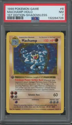 1999 Pokemon Game 1st Edition Shadowless Holo #8 Machamp PSA 7 - Image 1
