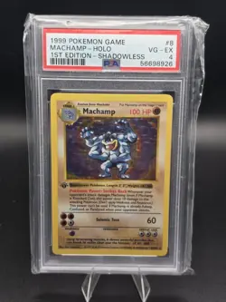Pokemon Machamp 1st Edition Shadowless Holo #8 Game - Vintage 1999 WOTC - PSA 8 - Image 1