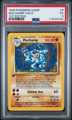 1999 Nintendo Pokemon Game MACHAMP Base Holo 1st Edition #8/102 PSA 5 - Image 1