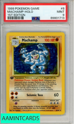 1999 POKEMON GAME MACHAMP-HOLO #8 1ST EDITION PSA 9 MINT - Image 1