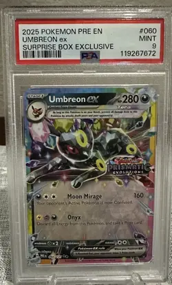 2025 POKEMON PRE EN-PRISMATIC EVOLUTIONS SURPRISE BOX EXCLUSIVE UMBREON EX PSA 9 - Image 1