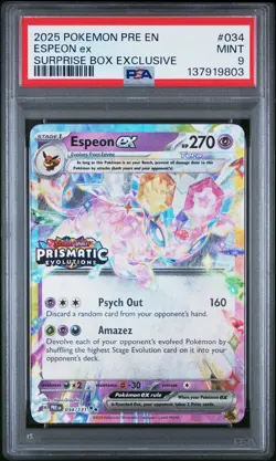 2025 POKEMON PRE EN-PRISMATIC EVOLUTIONS SURPRISE BOX EXCLUSIVE ESPEON EX PSA 9 - Image 1