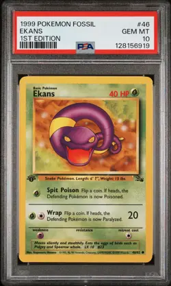 1999 POKEMON FOSSIL 1ST ED #46 EKANS PSA 10 - Image 1