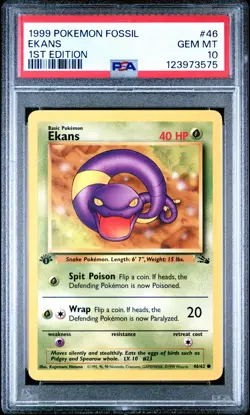 1999 POKEMON FOSSIL 1ST ED #46 EKANS PSA 10 - Image 1