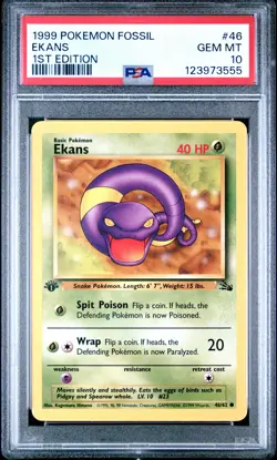 1999 POKEMON FOSSIL 1ST ED #46 EKANS PSA 10 - Image 1