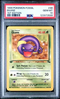 1999 POKEMON FOSSIL 1ST ED #46 EKANS PSA 10 - Image 1