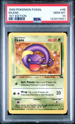 1999 POKEMON FOSSIL 1ST ED #46 EKANS PSA 10 - Image 1