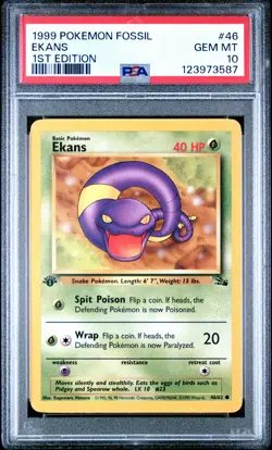 1999 POKEMON FOSSIL 1ST ED #46 EKANS PSA 10 - Image 1