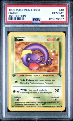 1999 POKEMON FOSSIL 1ST ED #46 EKANS PSA 10 - Image 1