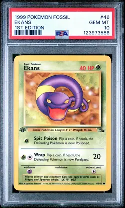 1999 POKEMON FOSSIL 1ST ED #46 EKANS PSA 10 - Image 1