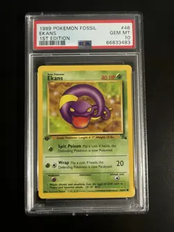 1999 POKEMON FOSSIL 1ST ED #46 EKANS PSA 10 - Image 1