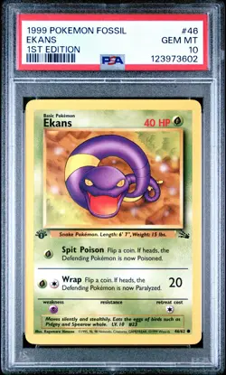 1999 POKEMON FOSSIL 1ST ED #46 EKANS PSA 10 - Image 1